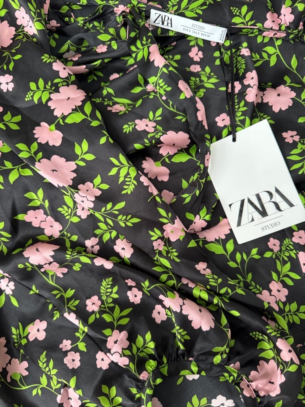 ZARA 100% Silk Asymmetric Floral Midi Dress – Size S - Picture 8 of 9